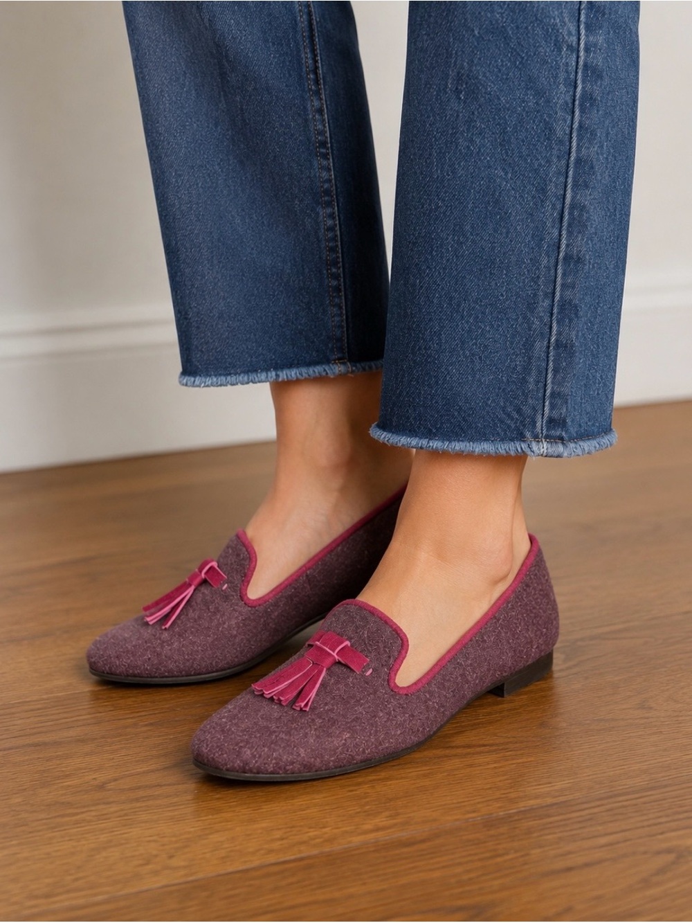 Cole Haan Women’s Tassel Loafers Wool Plum Burgundy Flats US 10B